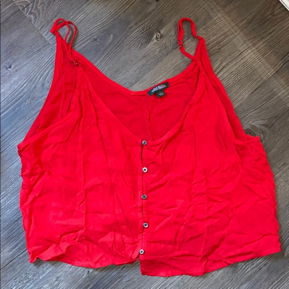 Cropped Flowy Red Tank Top with Button Detailing